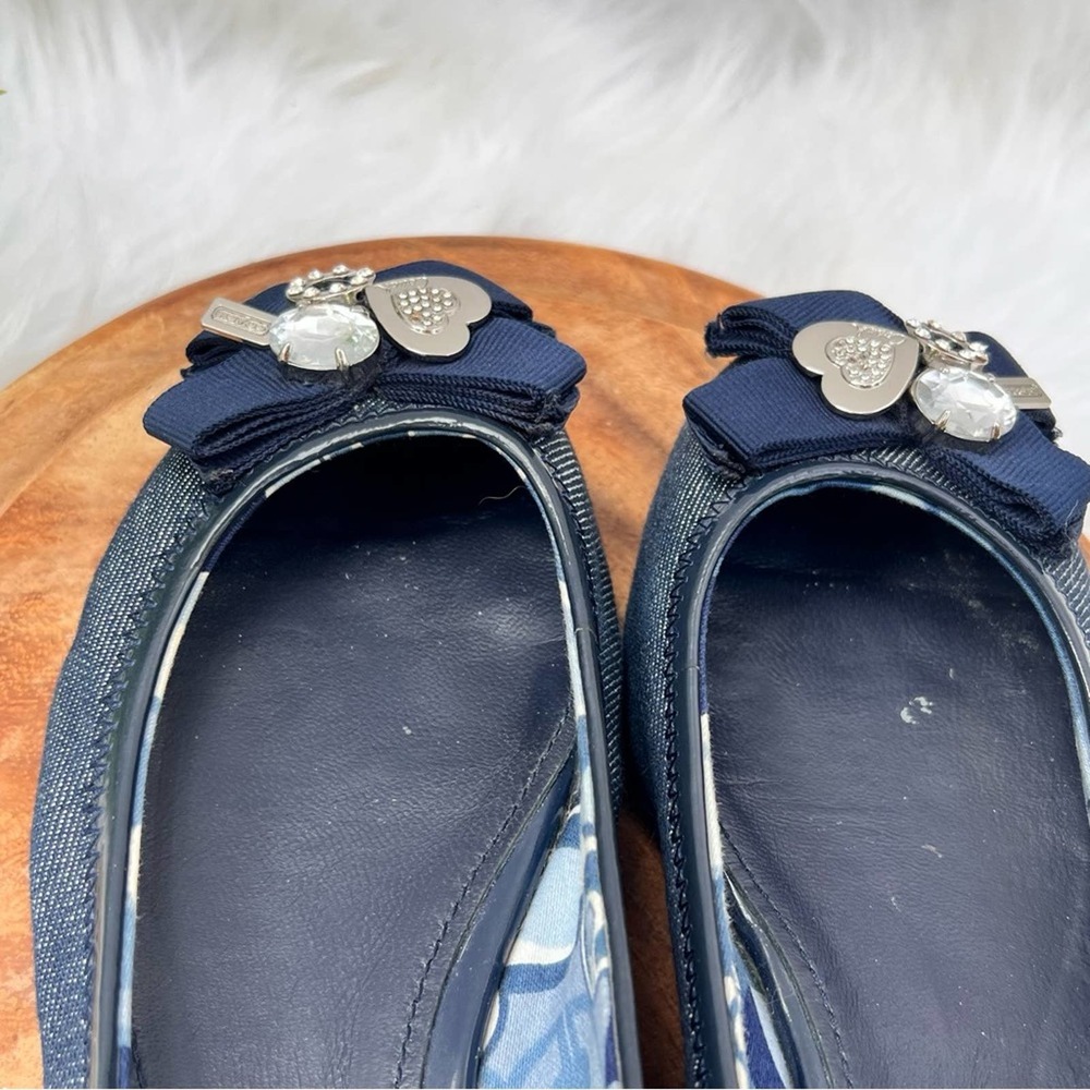 "COACH Poppy Navy/Denim Rhinestone Flats Size 7.5B - Chic Embellished Casual Sho - Picture 8 of 12